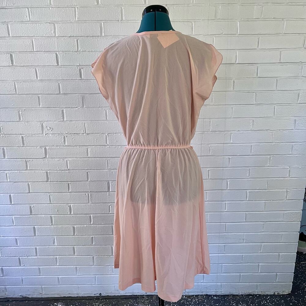 Vintage 70s Sears Bazaar peach polyester midi dress - Picture 2 of 5